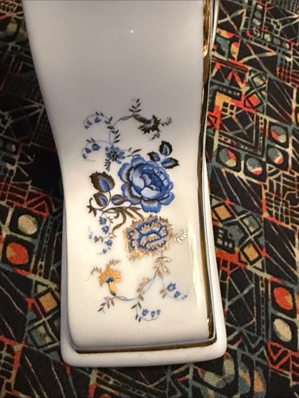 Vintage Elgin White Porcelain Mantel Clock with Blue Floral Accents-Gold trim.